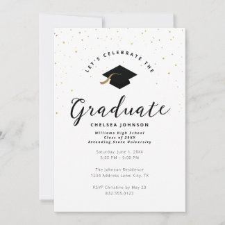 Minimalist Graduation Faux Gold Glitter Invitation