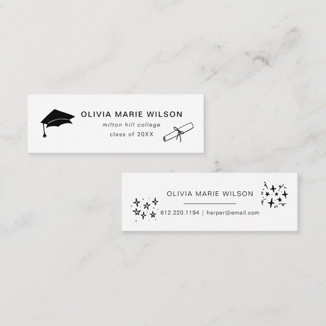 Minimalist Graduation Icon Name Card White (Front/Back)