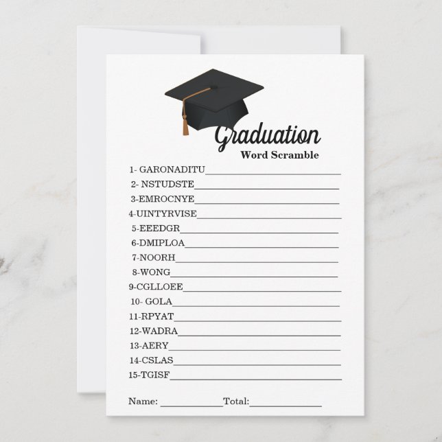 Minimalist  graduation party scramble word game invitation (Front)