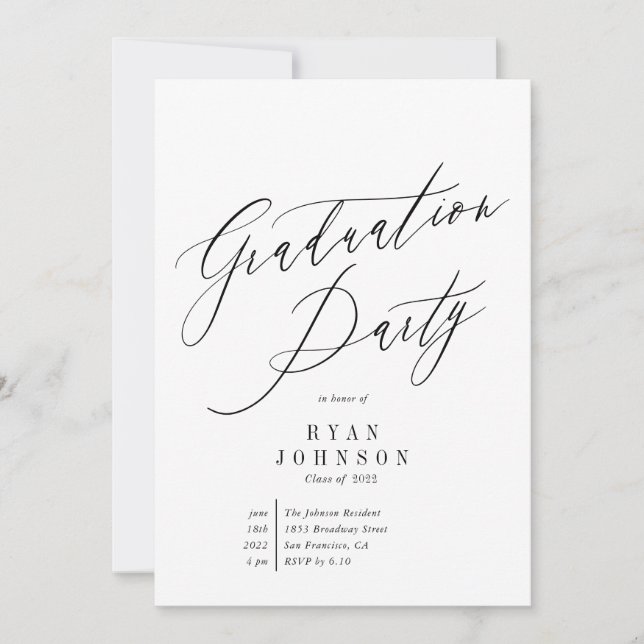 Minimalist Graduation Party Script Invitation (Front)