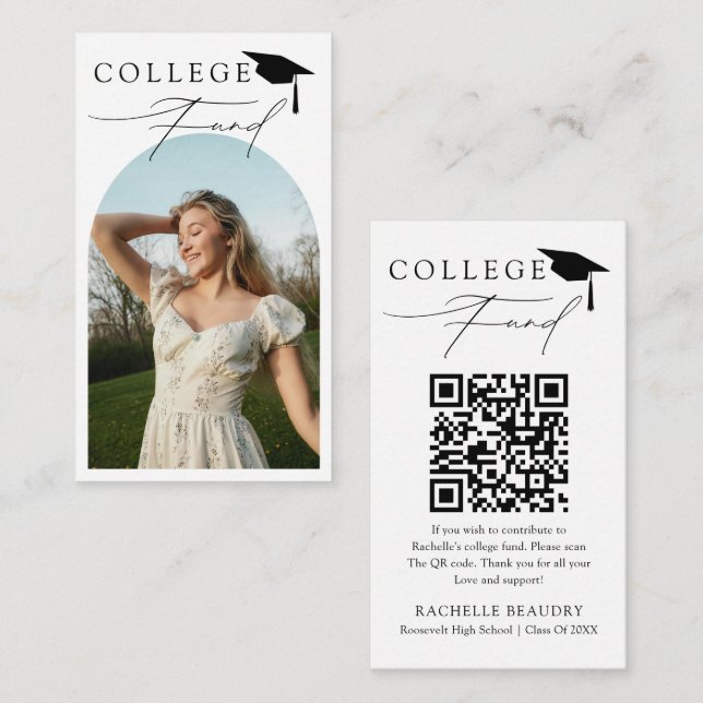 Minimalist Graduation QR Code College Fund Photo E Enclosure Card (Front/Back)