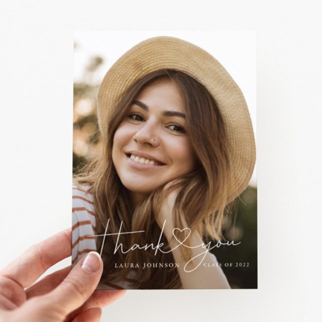 Minimalist Graduation Thank You Heart Photo Card (Creator Uploaded)