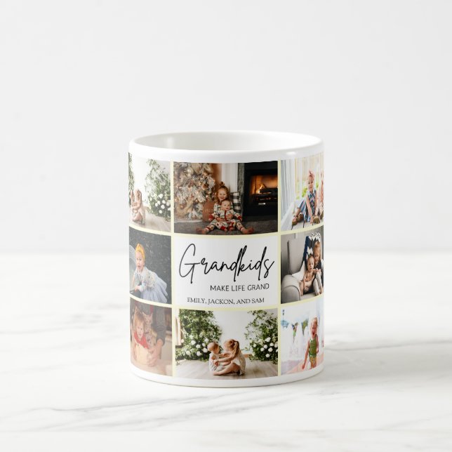 Minimalist Grandkids Make Life Grand 8 Photo Coffee Mug (Center)