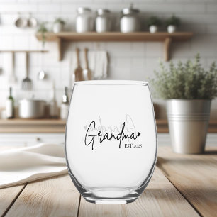 Minimalist Grandma EST   New Grandma Gift Stemless Wine Glass