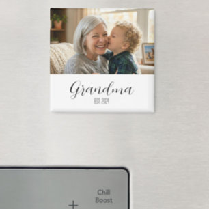Minimalist Grandma Established Black Script Text Magnet