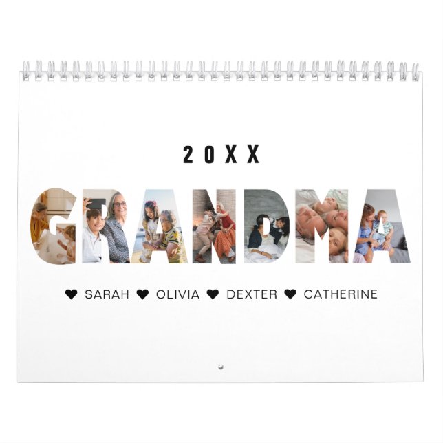 Minimalist Grandma Photo Collage Memories Calendar (Cover)