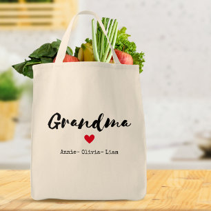 Minimalist Grandma Script Custom Grandkids Names Tote Bag