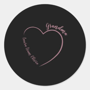 Minimalist Grandma With Grandkids Names And Heart Classic Round Sticker