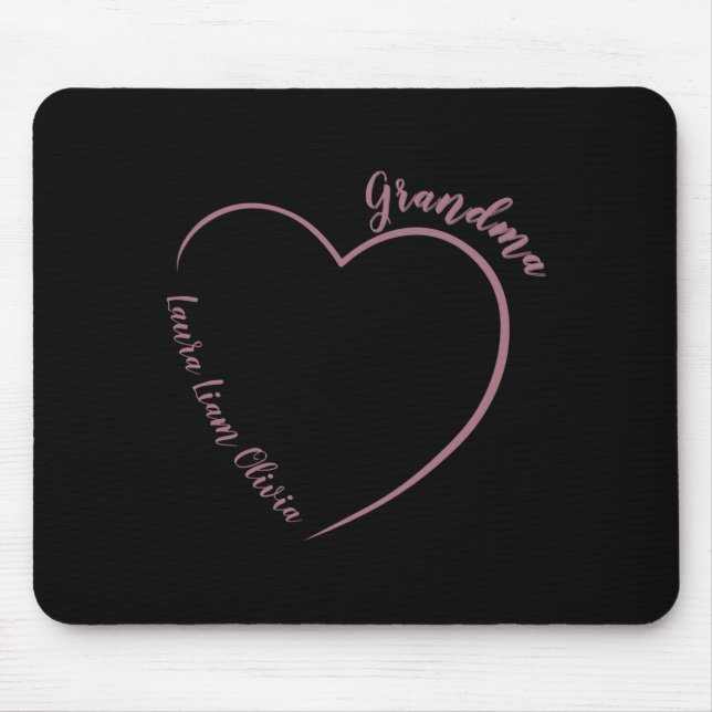 Minimalist Grandma With Grandkids Names And Heart  Mouse Mat (Front)