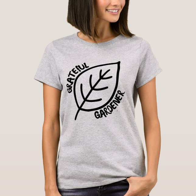 Minimalist Grateful Gardener Hand Drawn Leaf T-Shirt (Front)