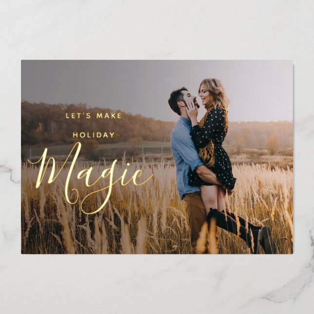 Minimalist Gratitude Photo Holiday Gold Foil Card (Front)