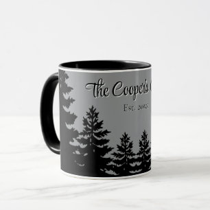 Minimalist gray black pine tree silhouette mug