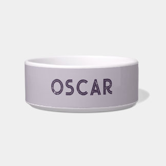 Minimalist gray lavender pet name design bowl
