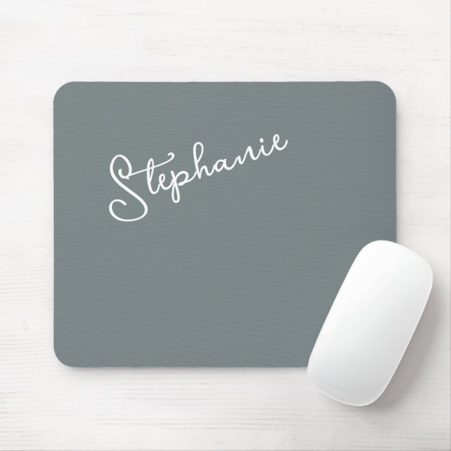 Minimalist Gray Personalized Script Name Office  Mouse Mat (With Mouse)