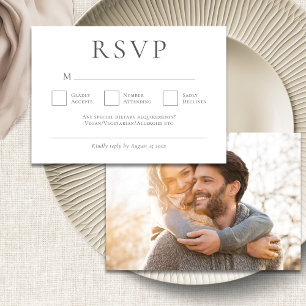 Minimalist Gray Writing Photo Wedding RSVP Card