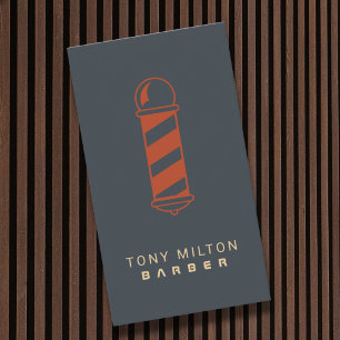 Minimalist Grayish Blue Beige Red Barber Pole Business Card
