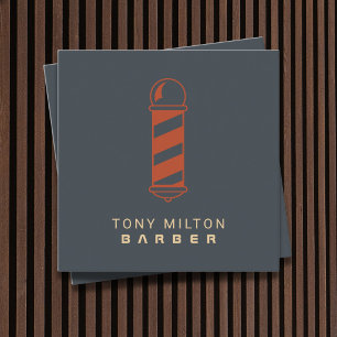 Minimalist Grayish Blue Beige Red Barber Pole Square Business Card