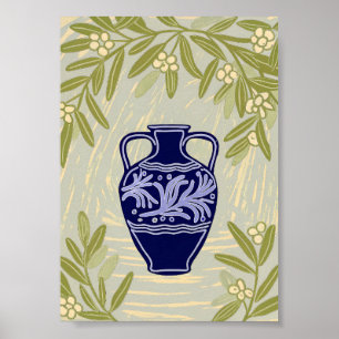 Minimalist Greek Amphora and Olive Branch Poster