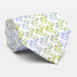Minimalist Green and Blue Gradient Leaf Stems Tie