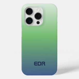 Minimalist Green and Blue Gradient Monogram iPhone 15 Pro Case