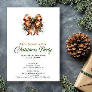 Minimalist Green And Gold Christmas Bow Invite