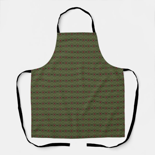 Minimalist Green and Red Seamless Pattern Apron (Front)