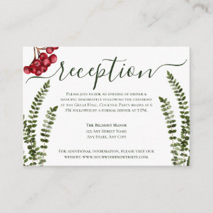 Minimalist Green, and Red Winter Wedding Reception Enclosure Card