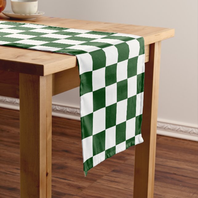 Minimalist Green and White Chequered Pattern Short Table Runner (In Situ)