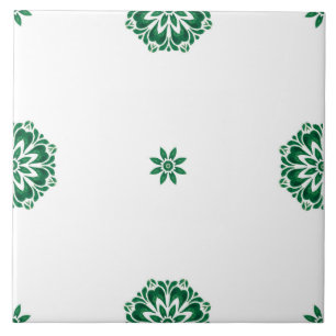 Minimalist Green and White Floral Patterned Tile