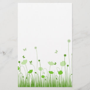 Minimalist Green and White Poppies Meadow Floral Stationery