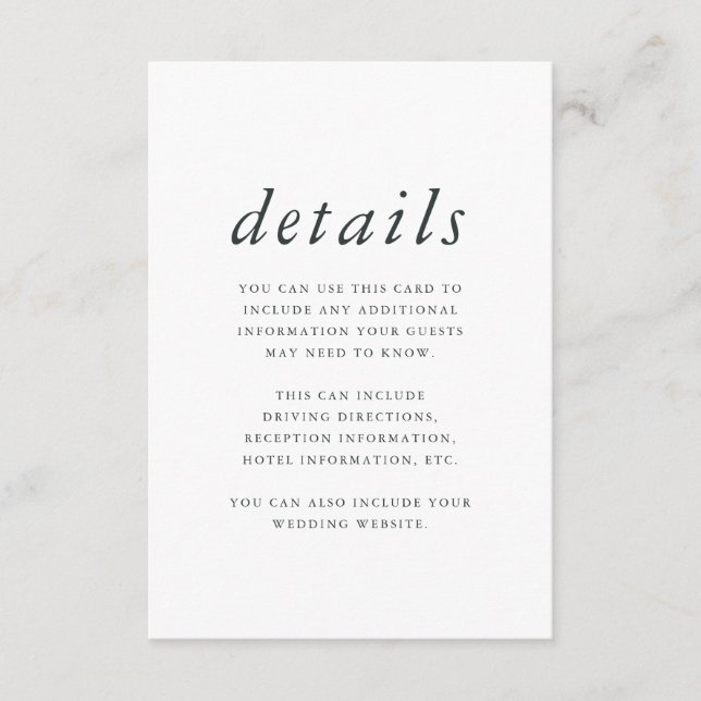 Minimalist Green and White Wedding Guest Details Enclosure Card (Front)