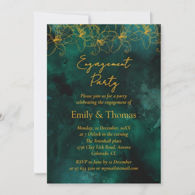 minimalist Green backdrop wedding engagement Invit Invitation (Front)