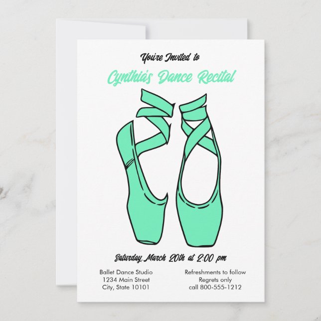 Minimalist Green Ballet Dance Recital Invitation (Front)