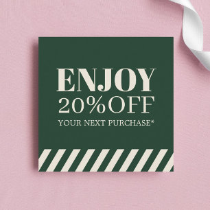Minimalist Green Beige Stripes Holiday Coupon