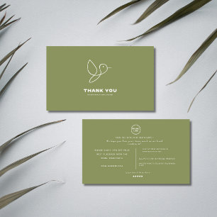 Minimalist Green Bird Thank You Business Card