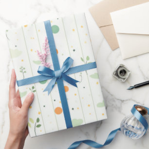 Minimalist Green Botanical and Abstract Dots Wrapping Paper