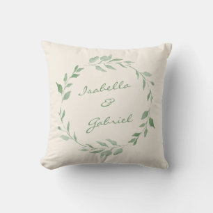 Minimalist Green Botanical Wreath Personalised Cushion