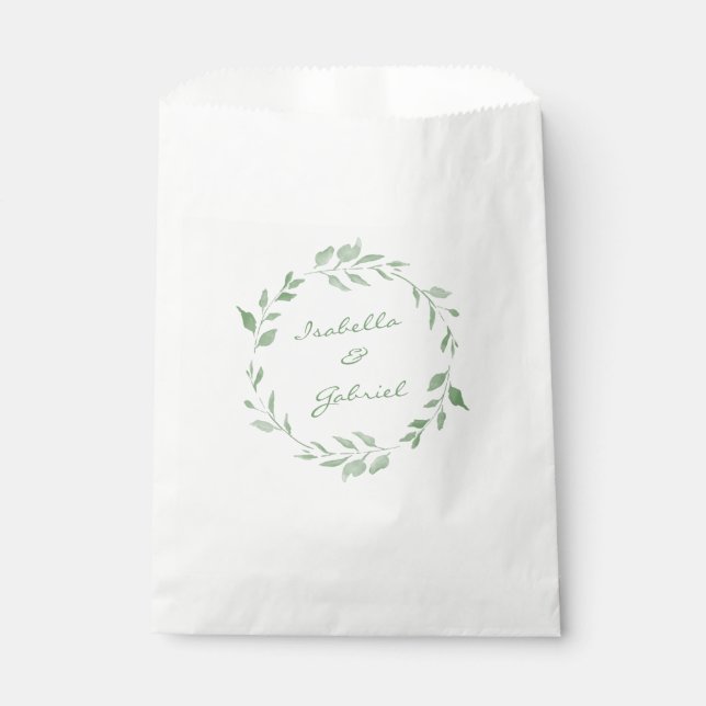Minimalist Green Botanical Wreath Personalised Favour Bags (Front)