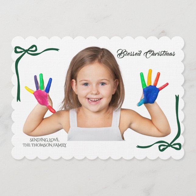 Minimalist Green Bows Blessing Christmas Invitation (Front)