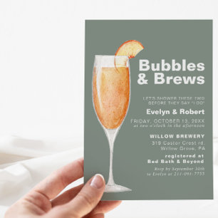 Minimalist Green Bubbles & Brews Bridal shower Invitation