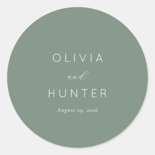 Minimalist Green Calligraphy Classic Round Sticker