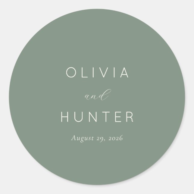 Minimalist Green Calligraphy Classic Round Sticker (Front)