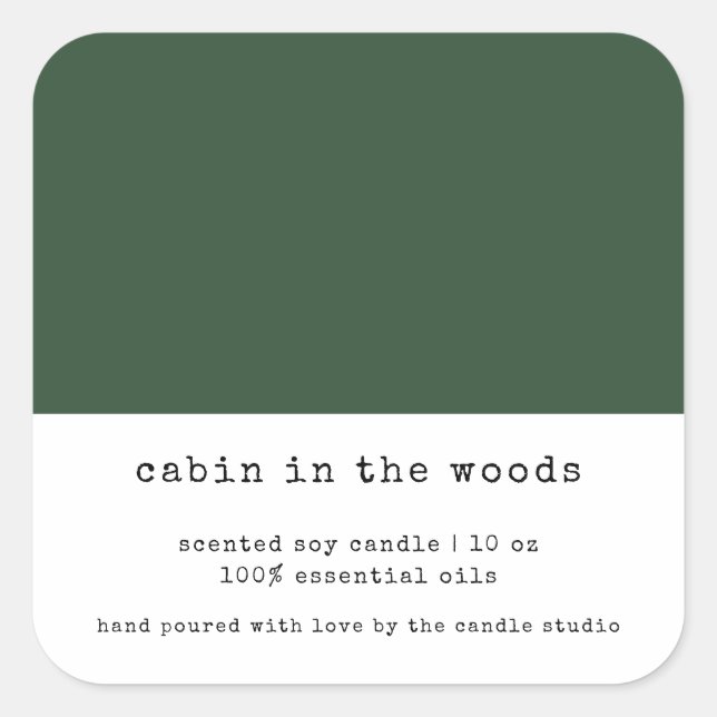 Minimalist Green Colour Block Packaging Candle Square Sticker (Front)