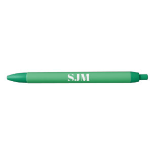 Minimalist green custom monogram initials name  black ink pen