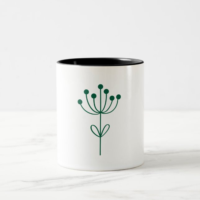 Minimalist Green Design Botanical  Two-Tone Coffee Mug (Center)