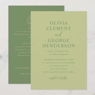 Minimalist Green Double-Sided Wedding Invitation