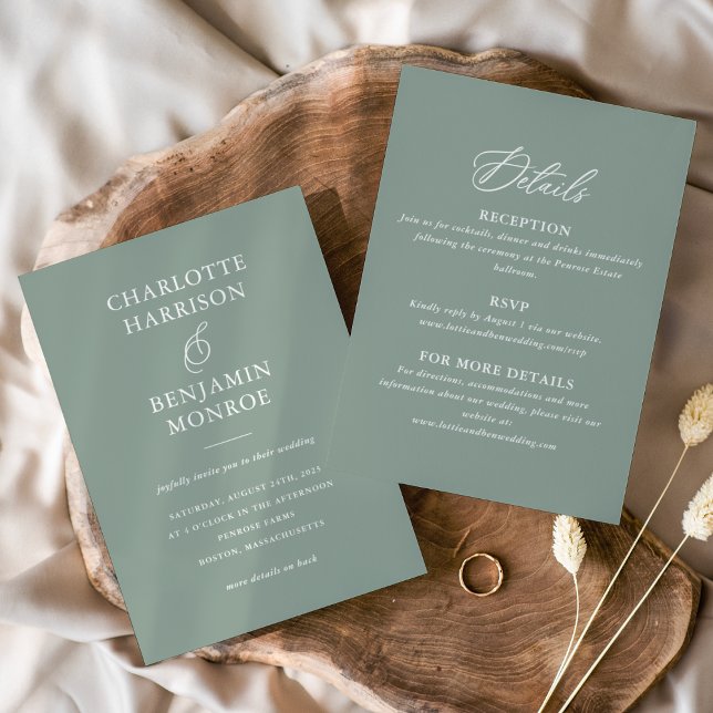 Minimalist Green Double-Sided Wedding Invitation (Creator Uploaded)