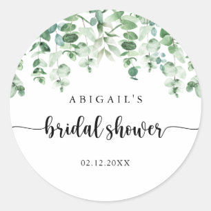 Minimalist Green Eucalyptus Bridal Shower Favour Classic Round Sticker