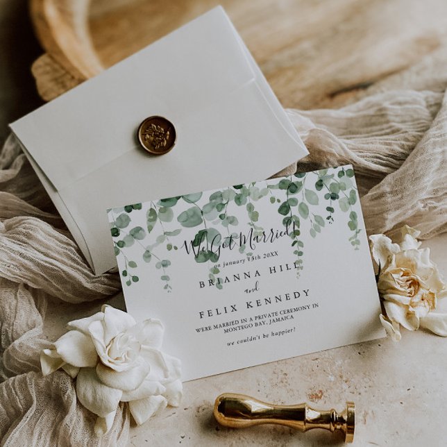 Minimalist Green Eucalyptus Elopement Announcement (Creator Uploaded)