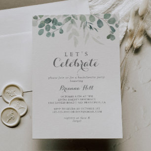 Minimalist Green Eucalyptus Let's Celebrate Party Invitation